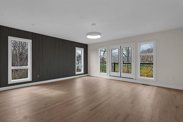 Empty room, Interior, Pendant Lights, Wood Texture Flooring