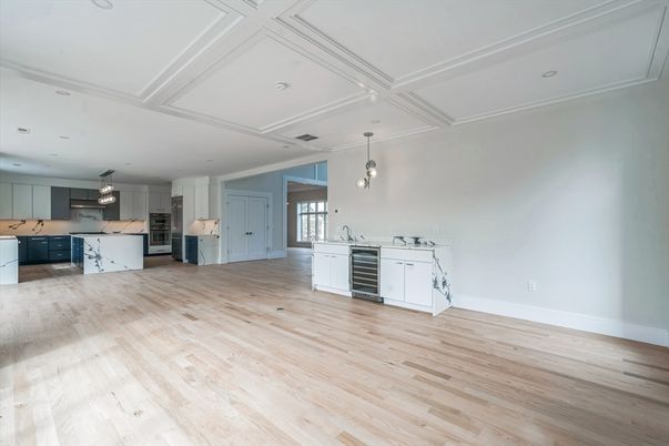 Interior, Kitchen, Pendant Lights, Recessed Lighting, Wood Texture Flooring