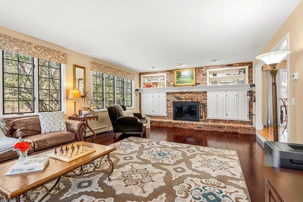 Fireplace, Interior, Living room, Stone Walls, Wood Texture Flooring