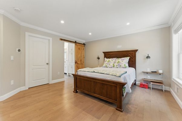 Bedroom, Interior, Recessed Lighting, Wood Texture Flooring