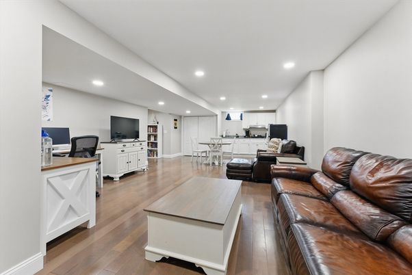Dining room, Interior, Kitchen, Living room, Recessed Lighting, Wood Texture Flooring