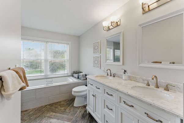 Bathroom, Dual Sink Vanities, Interior, Wood Texture Flooring