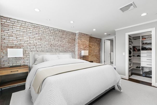 Bedroom, Interior, Recessed Lighting, Stone Walls