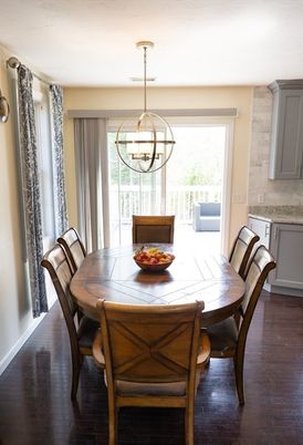 Chandelier, Dining room, Interior, Pendant Lights, Wood Texture Flooring