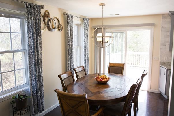 Dining room, Interior, Pendant Lights, Wood Texture Flooring