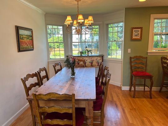 Chandelier, Dining room, Interior, Wood Texture Flooring