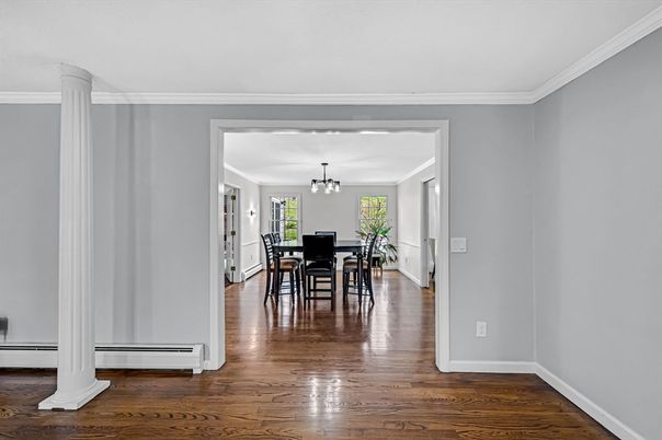 Chandelier, Dining room, Interior, Wood Texture Flooring