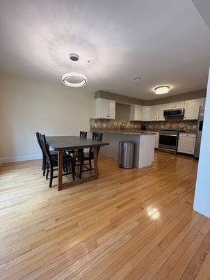 Dining room, Interior, Kitchen, Pendant Lights, Wood Texture Flooring