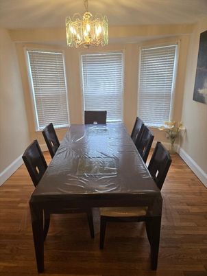 Chandelier, Dining room, Interior, Wood Texture Flooring