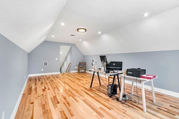 Home Office, Interior, Recessed Lighting, Wood Texture Flooring