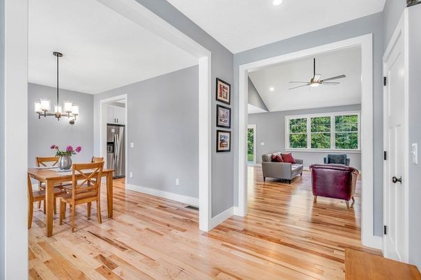 Dining room, Interior, Kitchen, Living room, Pendant Lights, Recessed Lighting, Wood Texture Flooring
