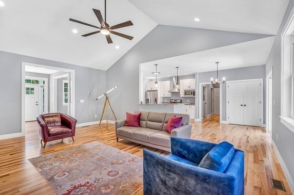 Interior, Kitchen, Living room, Pendant Lights, Recessed Lighting, Wood Texture Flooring