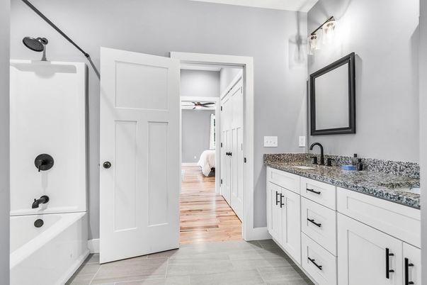 Bathroom, Dual Sink Vanities, Interior, Wood Texture Flooring