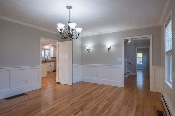 Chandelier, Empty room, Interior, Wood Texture Flooring