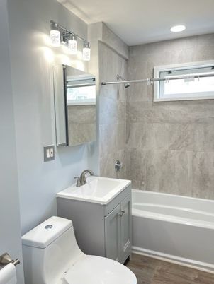 Bathroom, Interior, Recessed Lighting, Wood Texture Flooring