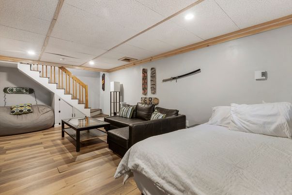 Bedroom, Interior, Recessed Lighting, Wood Texture Flooring