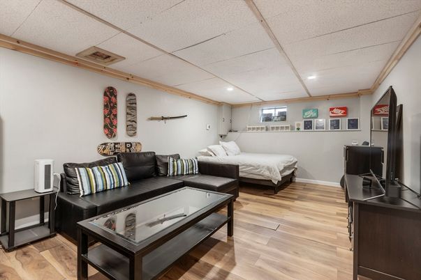 Bedroom, Interior, Recessed Lighting, Wood Texture Flooring