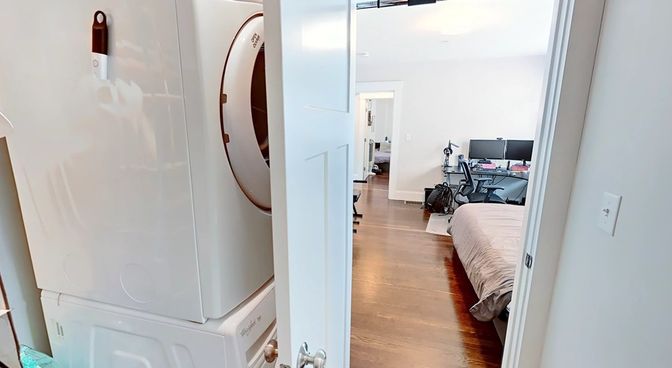 Interior, Washer, Wood Texture Flooring
