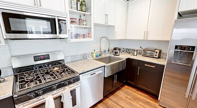 Interior, Kitchen, Stainless Steel Appliances, Wood Texture Flooring