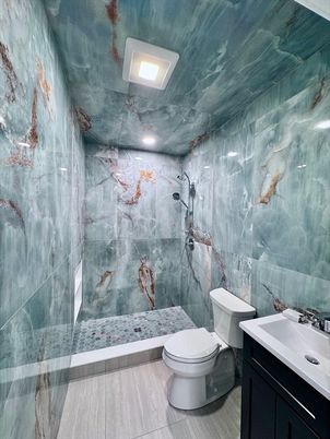 Bathroom, Interior, Marble Walls, Recessed Lighting