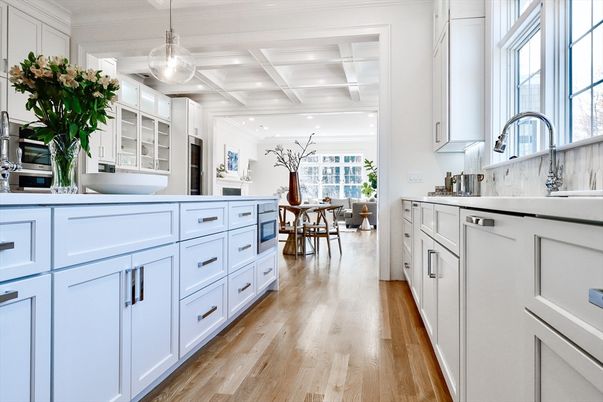 Dining room, Interior, Kitchen, Pendant Lights, Recessed Lighting, Wood Texture Flooring