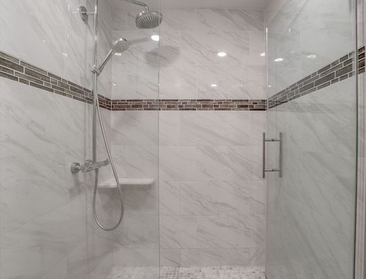 Bathroom, Glass Shower, Interior, Marble Walls, Recessed Lighting
