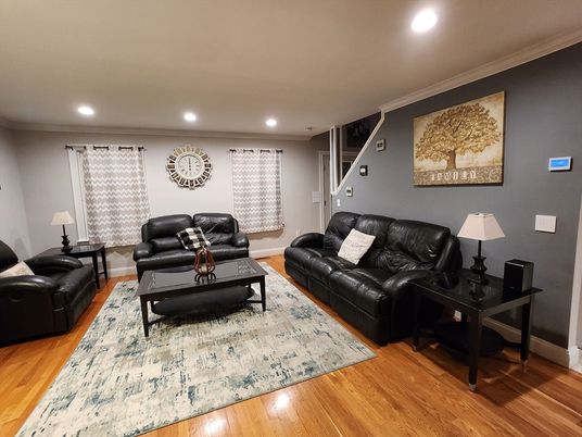 Interior, Living room, Recessed Lighting, Wood Texture Flooring