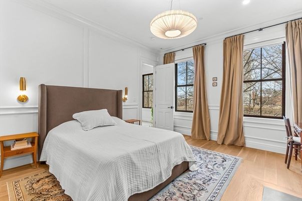 Bedroom, Interior, Pendant Lights, Wood Texture Flooring