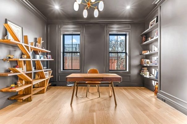 Home Office, Interior, Pendant Lights, Recessed Lighting, Wood Texture Flooring