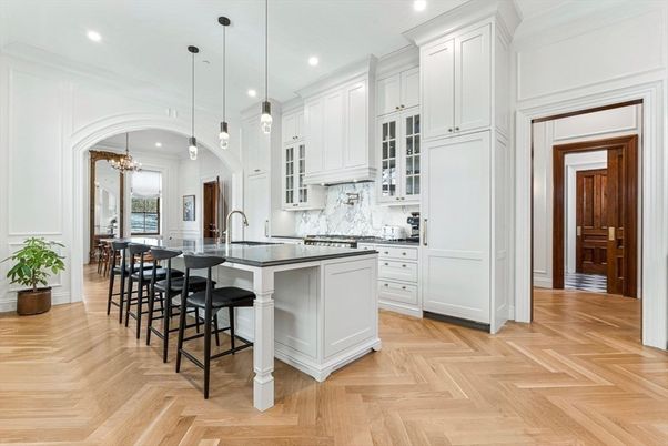 Interior, Kitchen, Pendant Lights, Recessed Lighting, Wood Texture Flooring