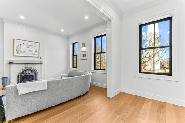 Fireplace, Interior, Recessed Lighting, Wood Texture Flooring