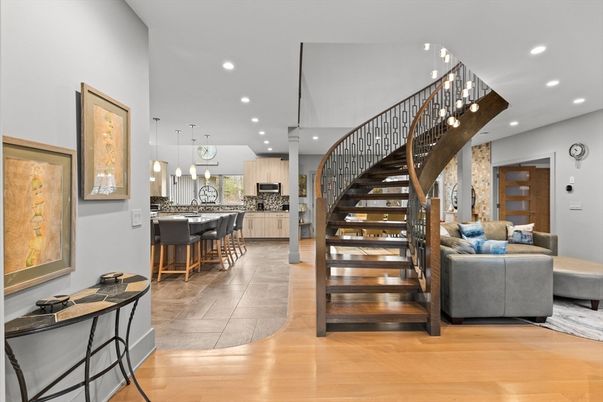 Interior, Kitchen, Pendant Lights, Recessed Lighting, Wood Texture Flooring