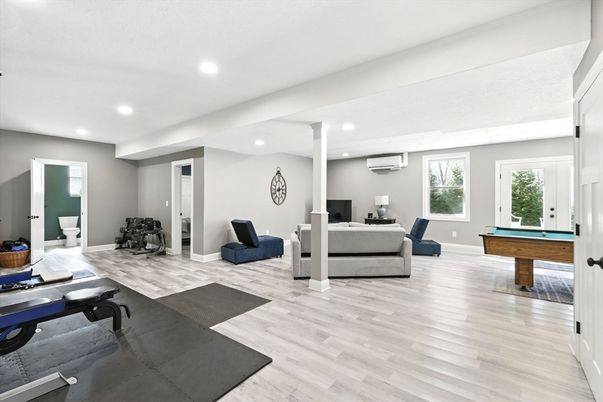 Billiard Table, Game Room, Interior, Recessed Lighting, Wood Texture Flooring