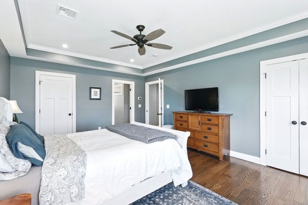 Bedroom, Interior, Recessed Lighting, Wood Texture Flooring