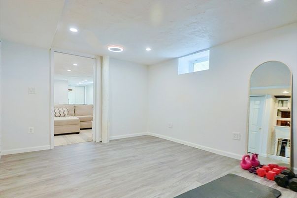Fireplace, Interior, Recessed Lighting, Wood Texture Flooring