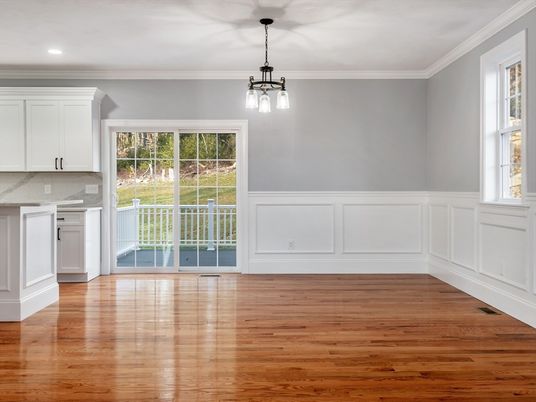 Empty room, Interior, Pendant Lights, Recessed Lighting, Wood Texture Flooring