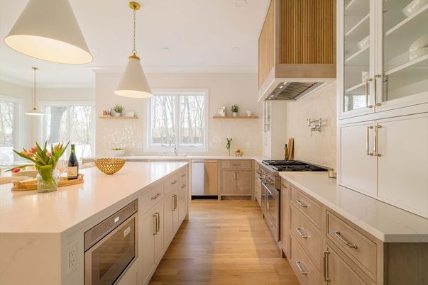 Interior, Kitchen, Pendant Lights, Stainless Steel Appliances, Wood Texture Flooring