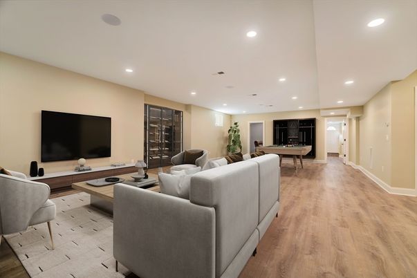 Billiard Table, Game Room, Interior, Living room, Recessed Lighting, Wood Texture Flooring