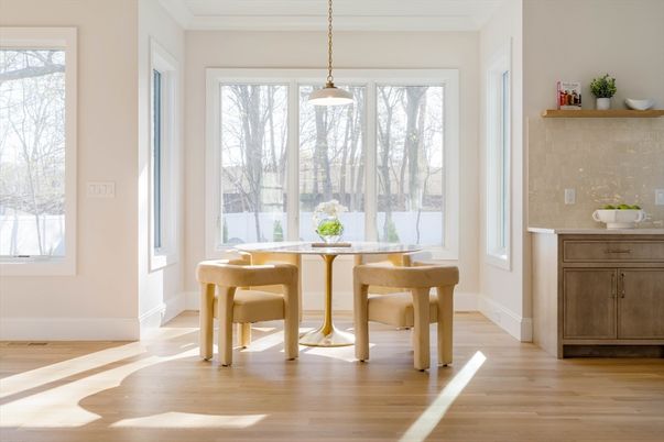 Dining room, Interior, Pendant Lights, Wood Texture Flooring