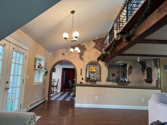 Chandelier, Interior, Pendant Lights, Wooden Beams, Wood Texture Flooring