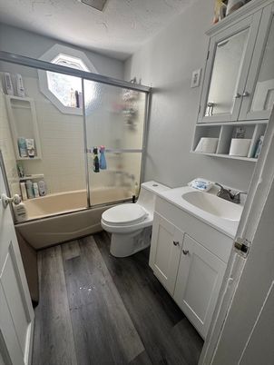 Bathroom, Glass Shower, Interior, Wood Texture Flooring