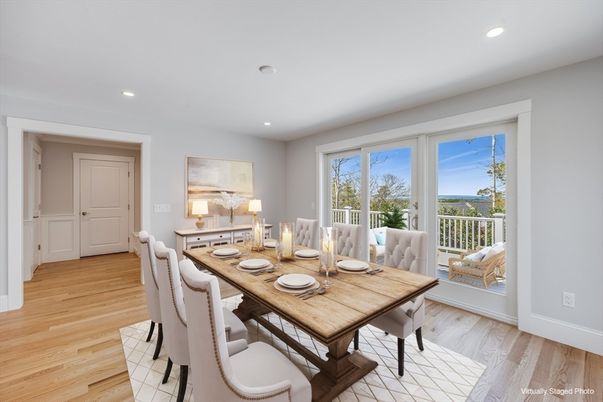 Dining room, Interior, Recessed Lighting, Wood Texture Flooring
