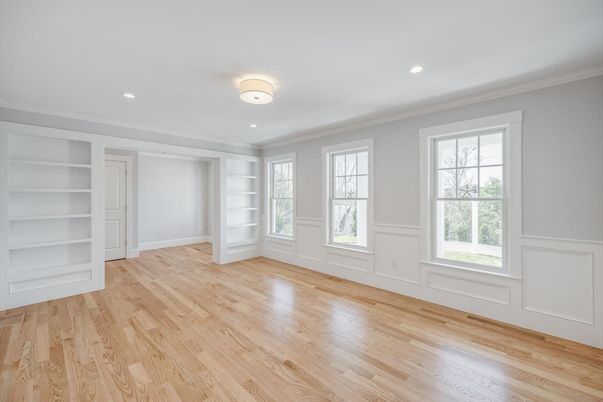 Empty room, Interior, Recessed Lighting, Wood Texture Flooring