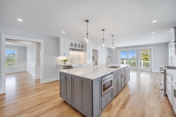 Interior, Kitchen, Pendant Lights, Recessed Lighting, Wood Texture Flooring