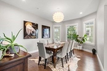Chandelier, Dining room, Interior, Recessed Lighting, Wood Texture Flooring