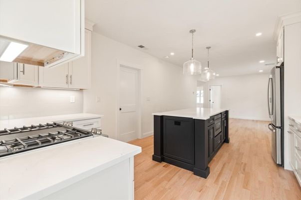 Interior, Kitchen, Pendant Lights, Recessed Lighting, Wood Texture Flooring