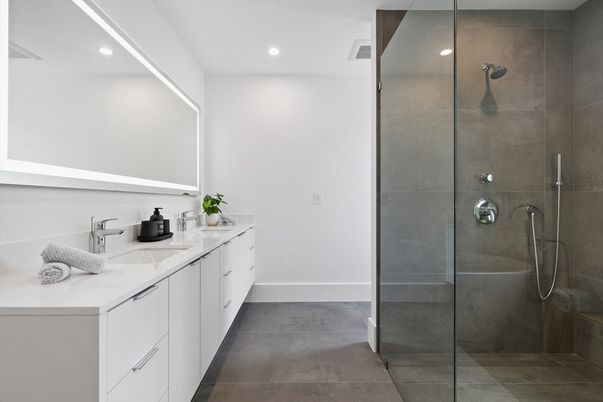 Bathroom, Dual Sink Vanities, Glass Shower, Interior, Recessed Lighting
