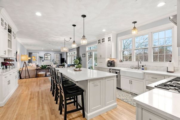 Interior, Kitchen, Living room, Pendant Lights, Recessed Lighting, Stainless Steel Appliances, Wood Texture Flooring