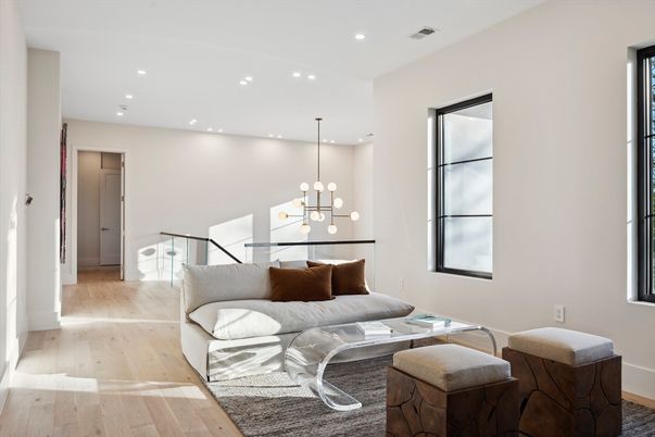 Bedroom, Interior, Pendant Lights, Recessed Lighting, Wood Texture Flooring