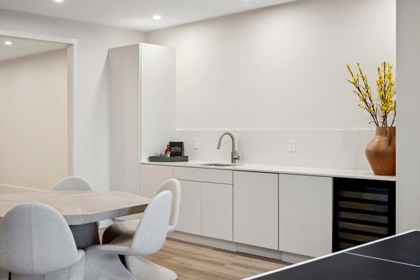 Dining room, Interior, Recessed Lighting, Wood Texture Flooring